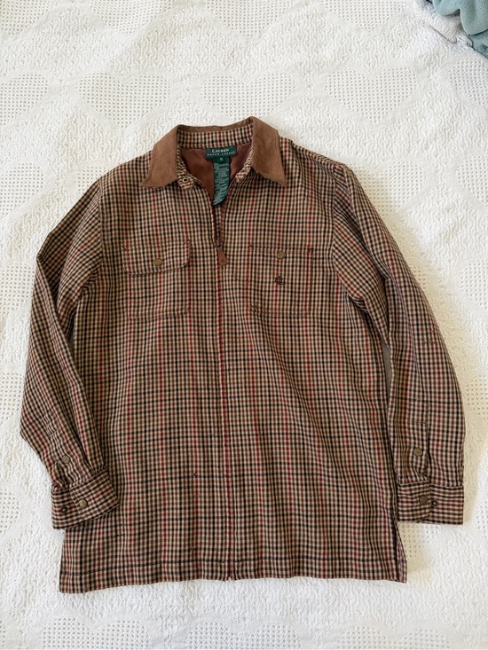 Polo Ralph Lauren Jackets & Blazers - Polo by Ralph Lauren vintage rare Brown Plaid leather Collar Shirt Jacket